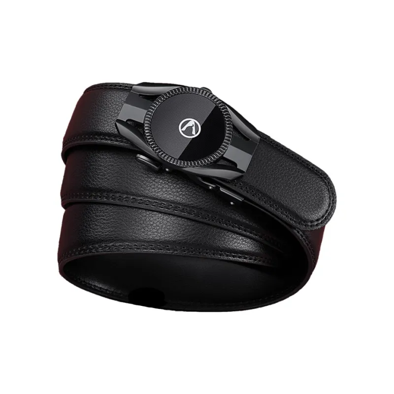 AUGTARLION Kangaroo Young And Middle Aged Business Automatic Buckle Pants Belt Leather Belts Men's Black 3.5cm-1
