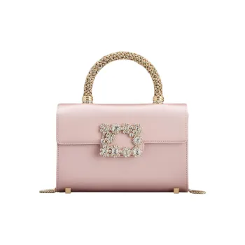 Roger Vivier Flower Strass Silk Satin Handbag Mini Women's Pink