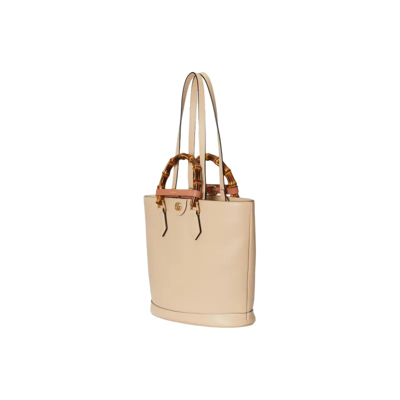 GUCCI Diana Leather Tote Bag Shopping Bag Shoulder Bag Handbag Medium Size Women's Light Beige-1