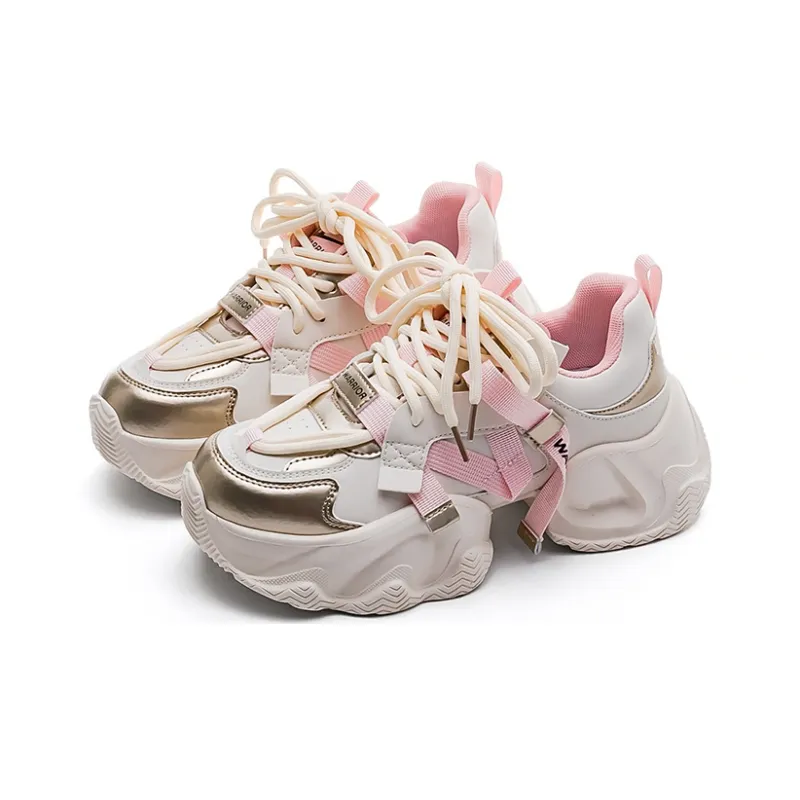 Warrior Breathable Lightweight Height Increasing Low Top Casual Shoes Women's Beige Gold-2