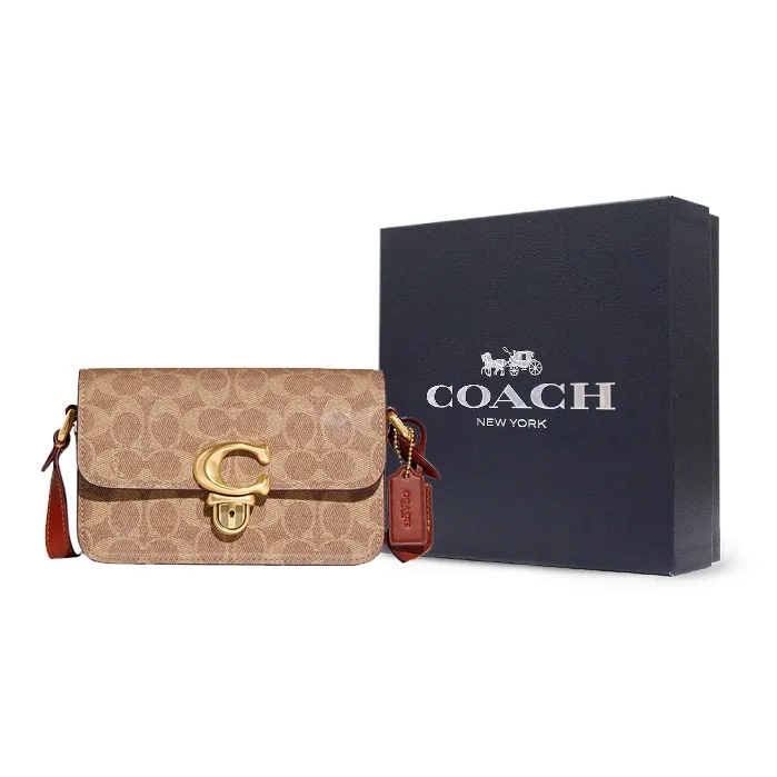 COACH Studio Patent Leather With Calfskin Crossbody Bag, Shoulder Bag Women's Khaki-6