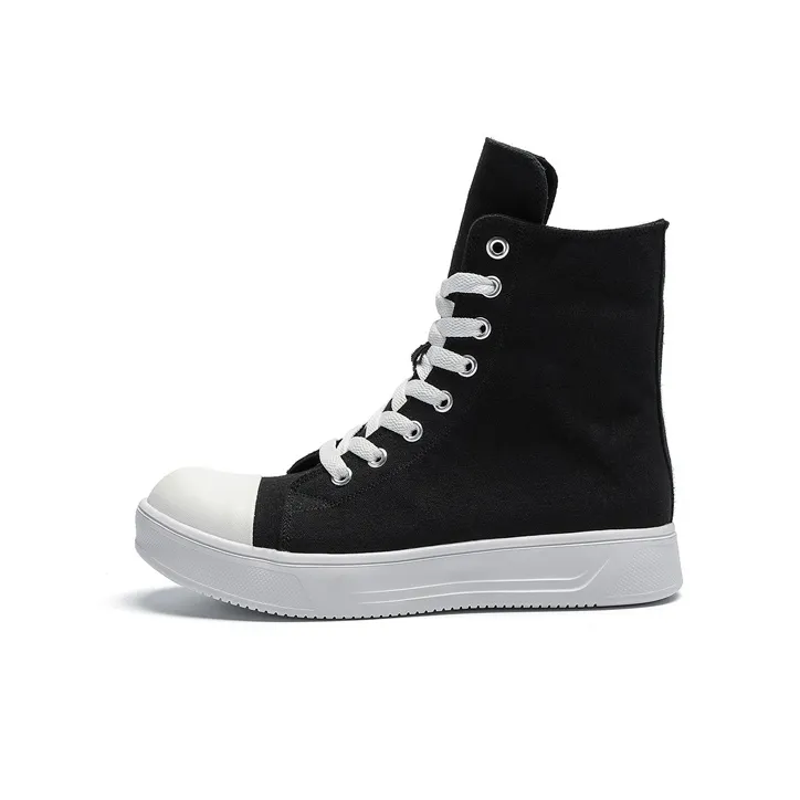 SLNU 3 Wear Resistant Height Increasing High Top Canvas Shoes Unisex White Black-0
