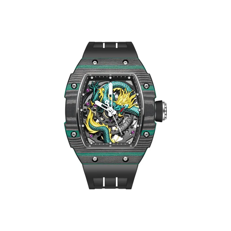 HaofaTourbillon Arknights Series Mechanical Movement Rubber Strap Watch Men's Watches Cut Out Dial-4
