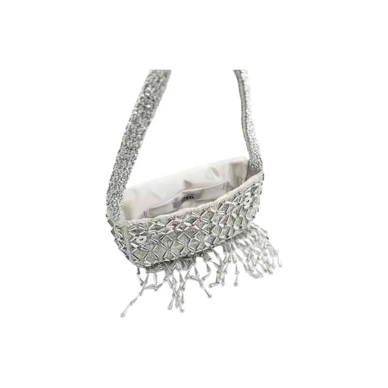 ZARA Polyester Handbag Shoulder Bag Women's Silver-4
