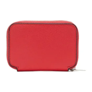 Valextra Millepunte Calfskin Key Pouch Wallet Women's Brown, Gray, & Red