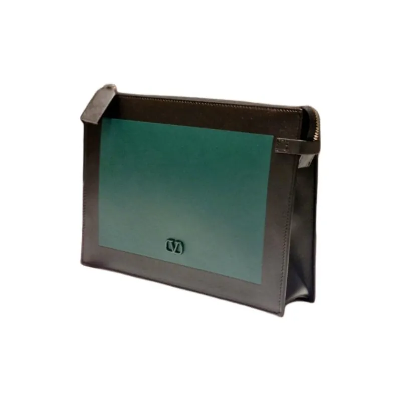 Valentino Cow Leather Clutch Men's Green & Black-1