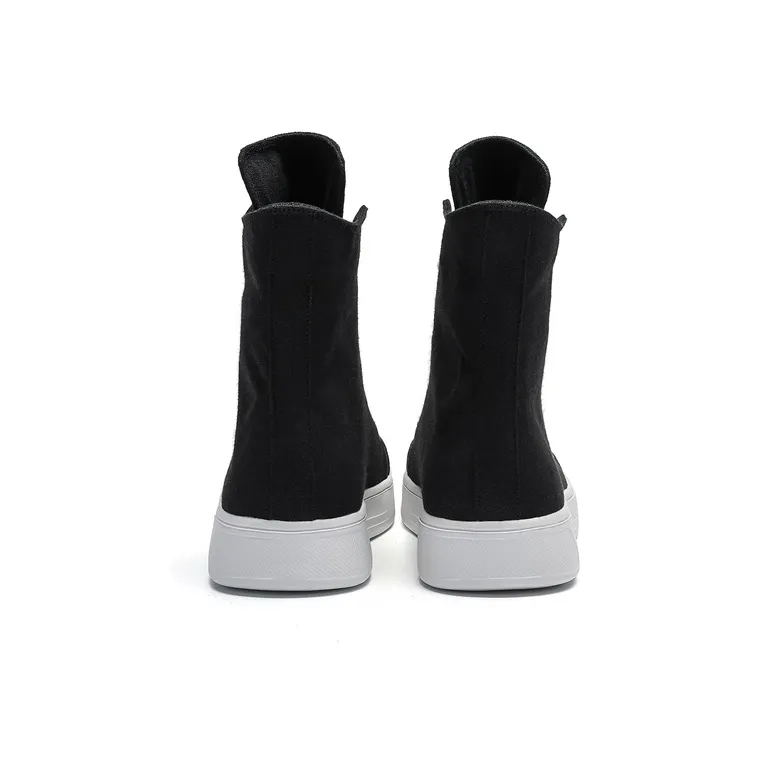 SLNU 3 Wear Resistant Height Increasing High Top Canvas Shoes Unisex White Black-4