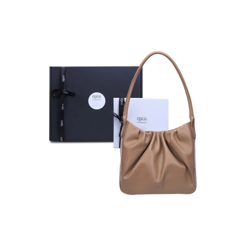 QULU Sheepskin Tote Shoulder Bag Puff Bag Large Size Women's Milk White/Coffee-5
