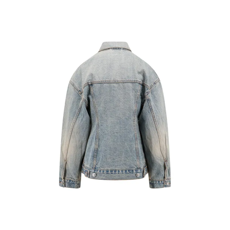 Balenciaga Collared Button Up Denim Jacket-1
