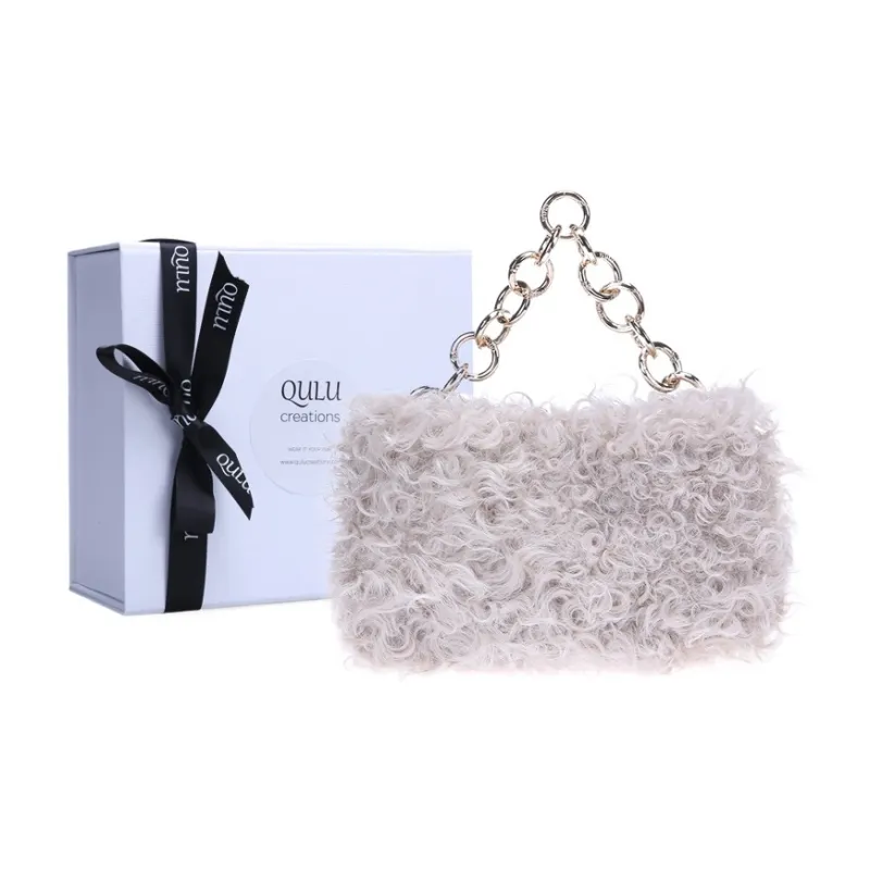QULU Wool One Shoulder Handbag Small Size Women's Beige/Green/Black-3