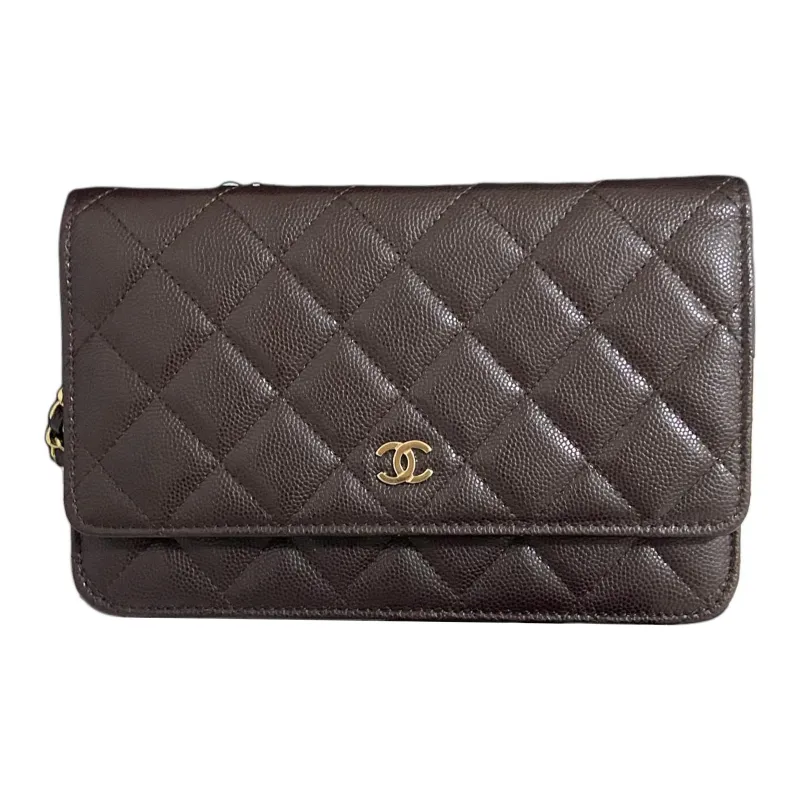 CHANEL WOC Litchi Grain Cow Leather Shoulder Bag, Crossbody Bag Women's Brown-0
