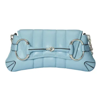 GUCCI HORSEBIT CHAIN Quilting Leather Shoulder Bag Handheld Shoulder Bag Small Size Women's Light Blue