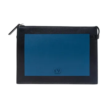 Valentino Leather Clutch Men's Blue
