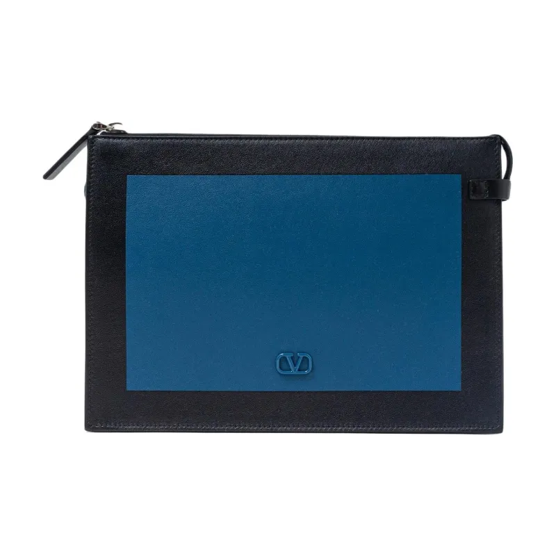 Valentino Leather Clutch Men's Blue-0