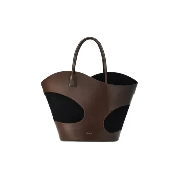 FERRAGAMO Calfskin Suede Handbag Large Size Women's Brown Black