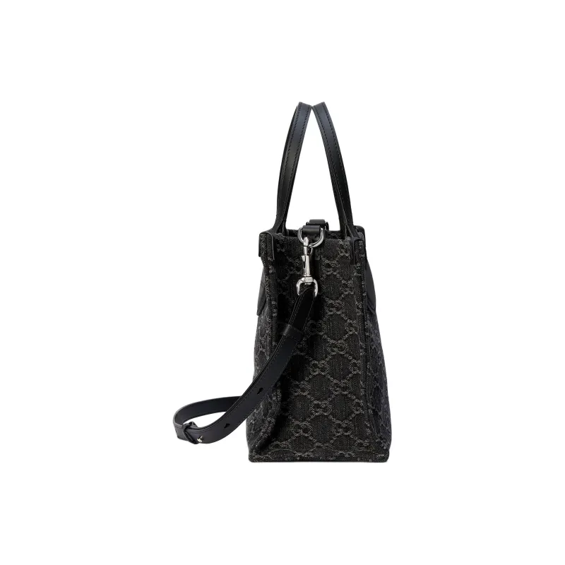 GUCCI Ophidia Denim With Leather Binding Tote Bag, Shopping Bag, Handbag Medium Size Women's Black & Gray-4