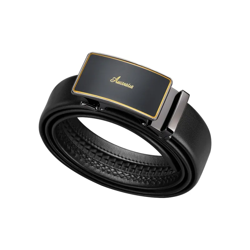 AUGTARLION Business Automatic Buckle Pant Belt Luxe Versatile Genuine Leather Durable Belt Men's Black 3.5cm-6