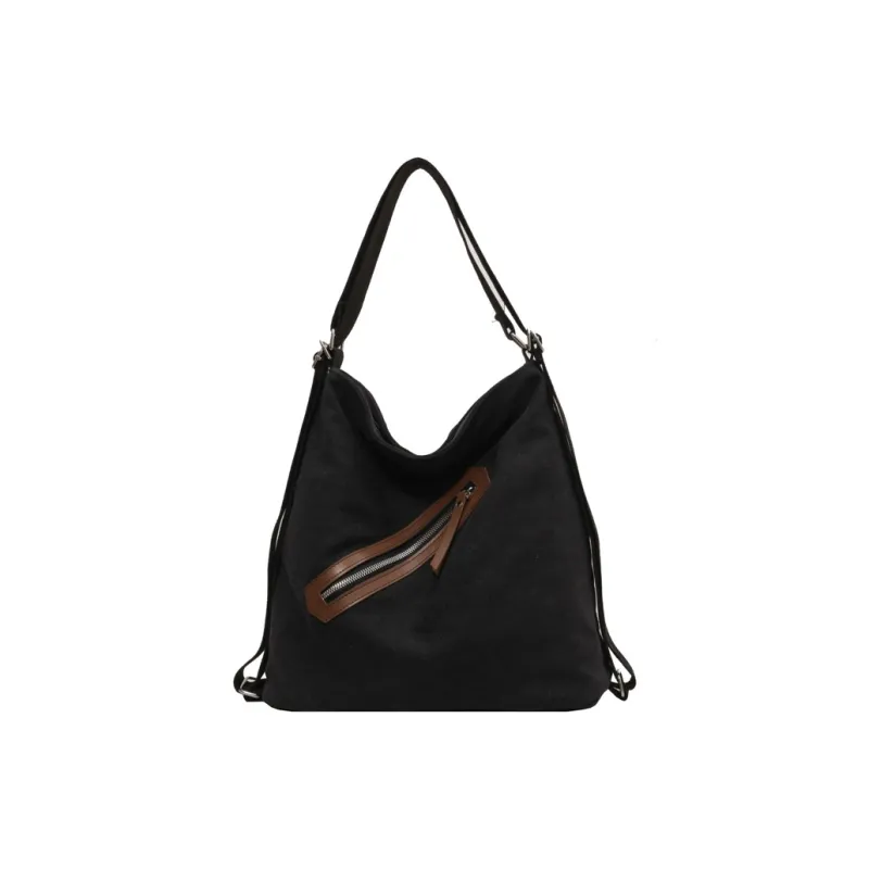 GEERDUN Canvas Bag, Backpack, Crossbody Bag, Shoulder Bag Unisex Black/Ecru/Dark Khaki-0