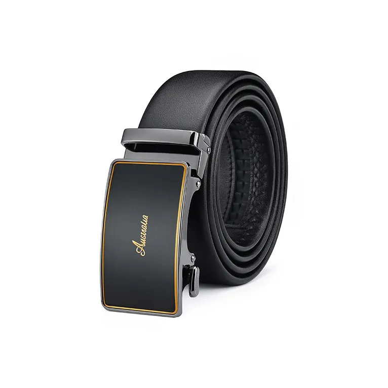 AUGTARLION Business Automatic Buckle Pant Belt Luxe Versatile Genuine Leather Durable Belt Men's Black 3.5cm-4