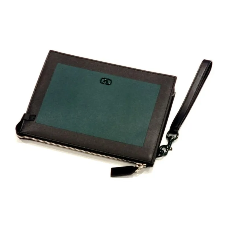 Valentino Cow Leather Clutch Men's Green & Black-6