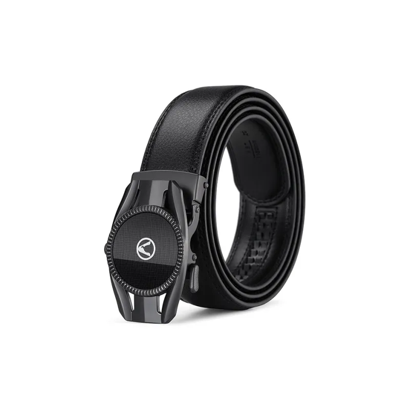 AUGTARLION Kangaroo Young And Middle Aged Business Automatic Buckle Pants Belt Leather Belts Men's Black 3.5cm-0