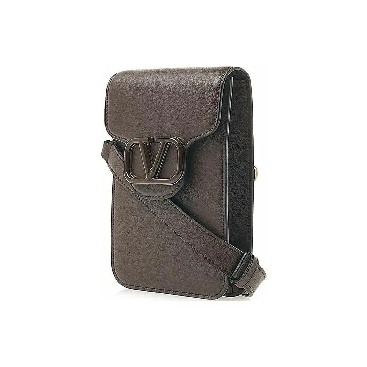Valentino Calfskin Cell Phone Pouch Unisex Brown-1