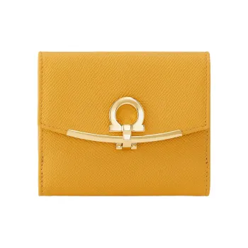 FERRAGAMO GANCINI Hammered Texture Calfskin Wallet Small Size Women's Yellow
