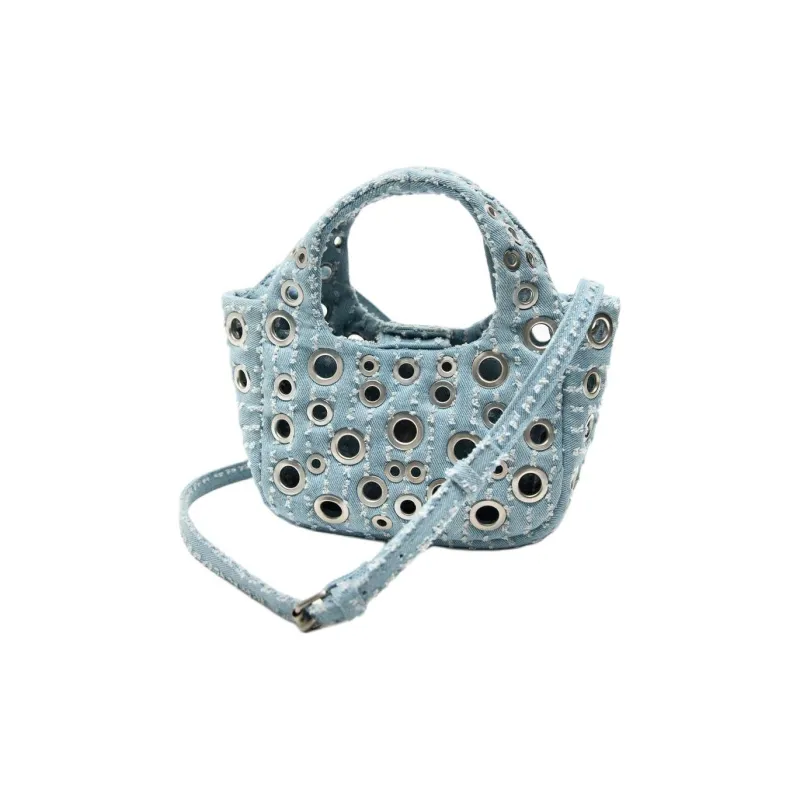 ZARA Cotton Handbag Shoulder Bag Crossbody Bag Small Size Women's Blue Denim-2
