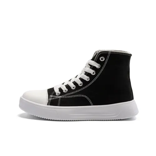 SLNU 3 Wear Resistant Height Increasing Mid Top Canvas Shoes Unisex White Black