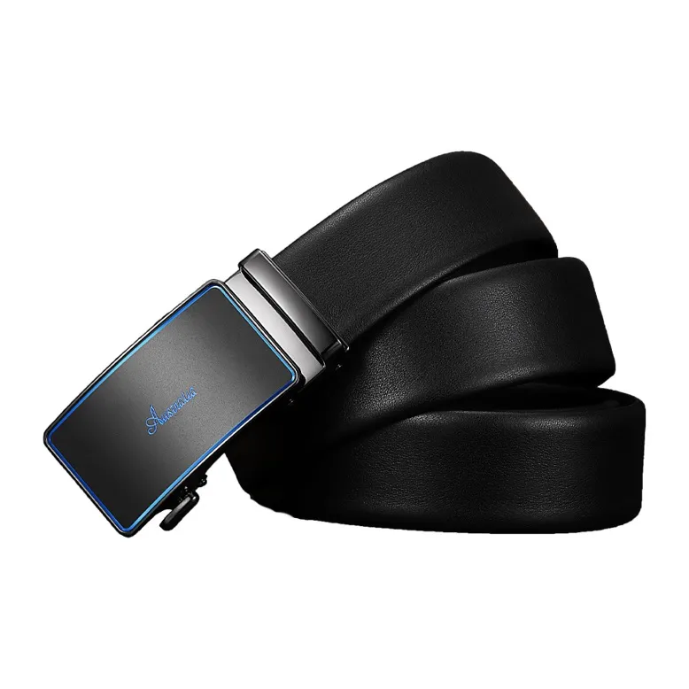 AUGTARLION Business Automatic Buckle Pant Belt Luxe Versatile Genuine Leather Durable Belt Men's Black 3.5cm-9