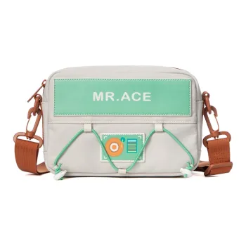 MR.ACE HOMME Nylon Fabric Small Square Bag, Crossbody Bag Trumpets Unisex Grass Green/Ink Blue/Light Coffee