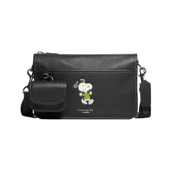 COACH Heritage Collection, Refined Pebbled Leather Combo Bag, Shoulder Bag, Crossbody Bag Medium Size Men's Black