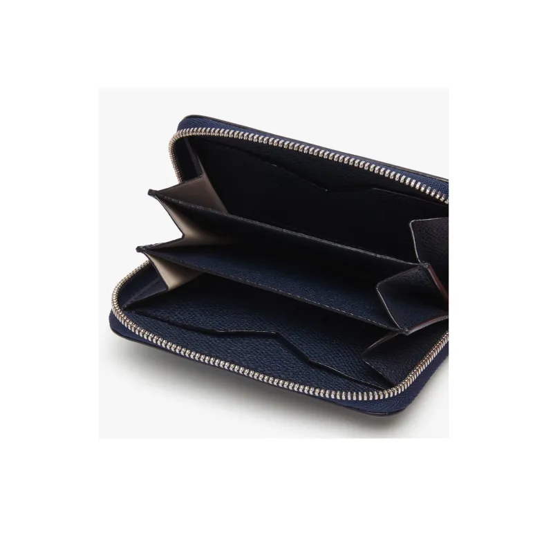 Valextra Millepunte Calfskin Zip Closure Card Holder Wallet Women's Dark Blue-2