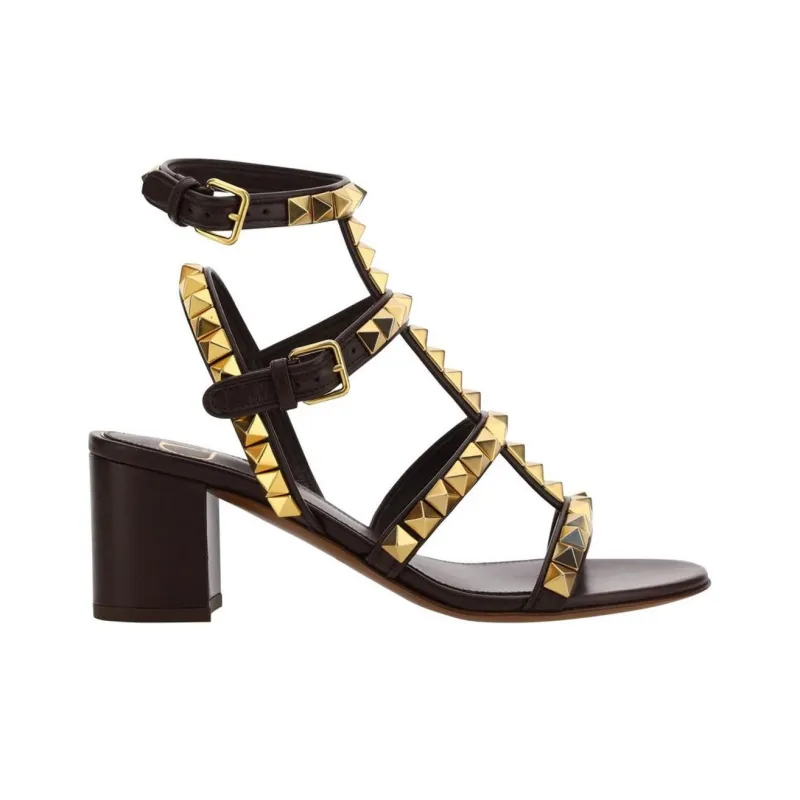 Valentino Rockstud One Strap Sandals Women's Gold Brown-1
