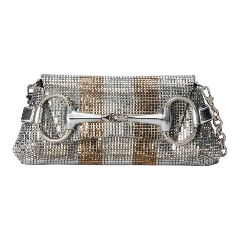 GUCCI Horsebit 1955 Silk Satin Handbag Shoulder Bag Women's Silver-0