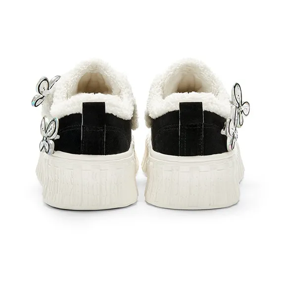 KARLIE KELLER Warm Wear Resistant Breathable Slip Resistant Low Top Skateboard Shoes Women's Black White-4