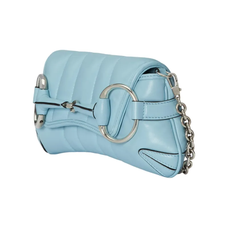GUCCI HORSEBIT CHAIN Quilting Leather Shoulder Bag Handheld Shoulder Bag Small Size Women's Light Blue-1