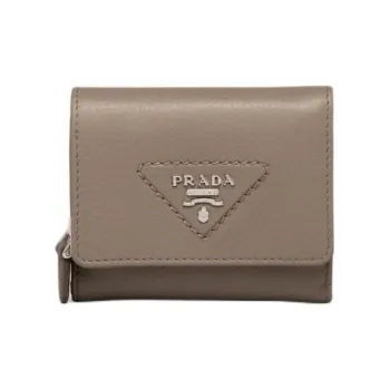 PRADA Leather Wallet Mini Women's Gray