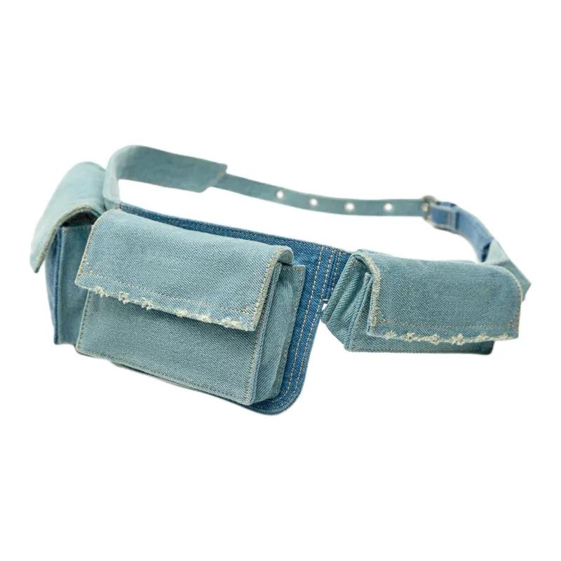 ZARA Cotton And Polyester Blend Sling Bags One Shoulder Crossbody Fanny Pack Women's Denim Blue-1