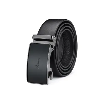 AUGTARLION Business Automatic Buckle Pant Belt Luxe Versatile Genuine Leather Durable Belt Men's Black 3.5cm