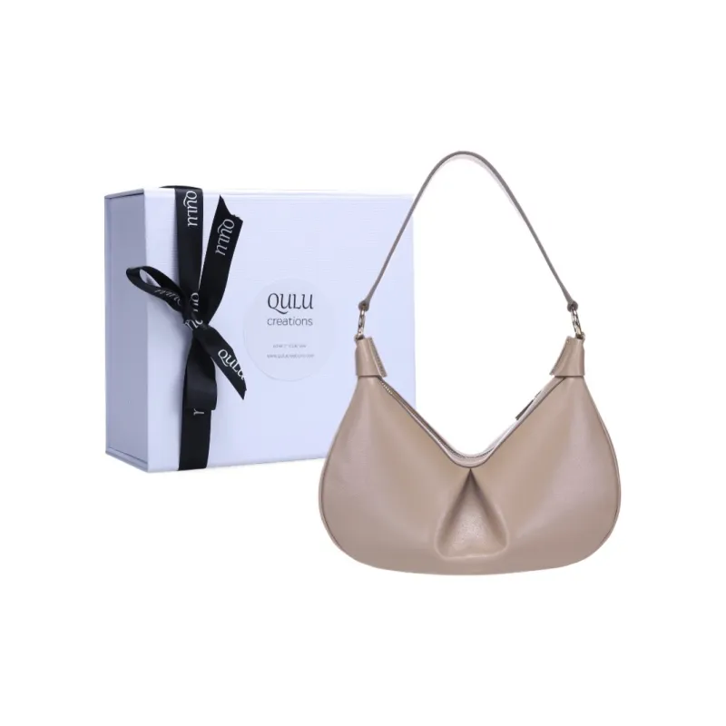 QULU Sheepskin Pea Bag, Crescent Bag, Shoulder Bag, Crossbody Handbag Medium Size Women's Milk Coffee-0