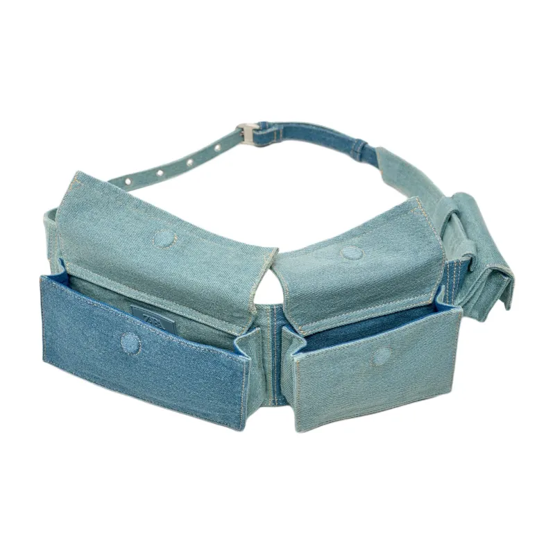 ZARA Cotton And Polyester Blend Sling Bags One Shoulder Crossbody Fanny Pack Women's Denim Blue-4