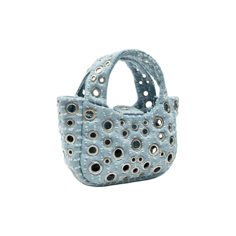 ZARA Cotton Handbag Shoulder Bag Crossbody Bag Small Size Women's Blue Denim-4