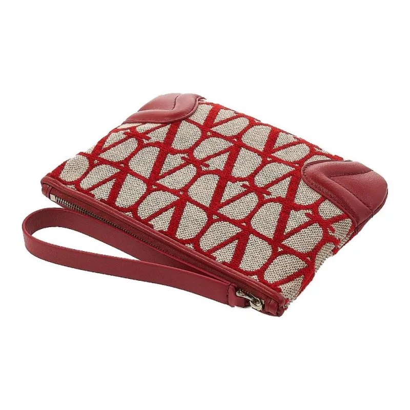 Valentino Fabric With Leather Clutch Women's Red-3