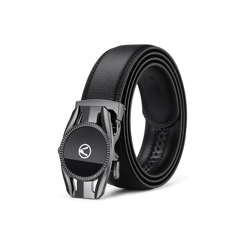 AUGTARLION Kangaroo Young And Middle Aged Business Automatic Buckle Pants Belt Leather Belts Men's Black 3.5cm-2