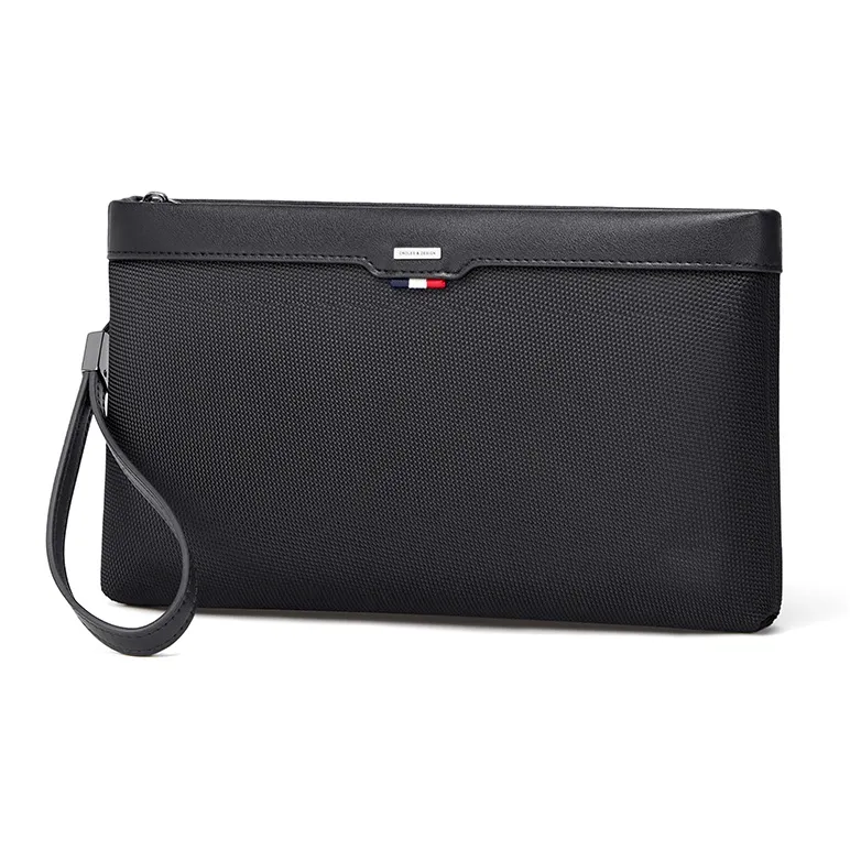 CNOLES Synthetic Leather Patchwork Fabric Clutch Regular Men's Midnight Black-1