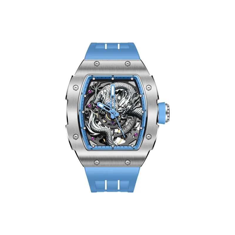 HaofaTourbillon Arknights Series Mechanical Movement Rubber Strap Watch Men's Watches Cut-Out Dial 1968A-9