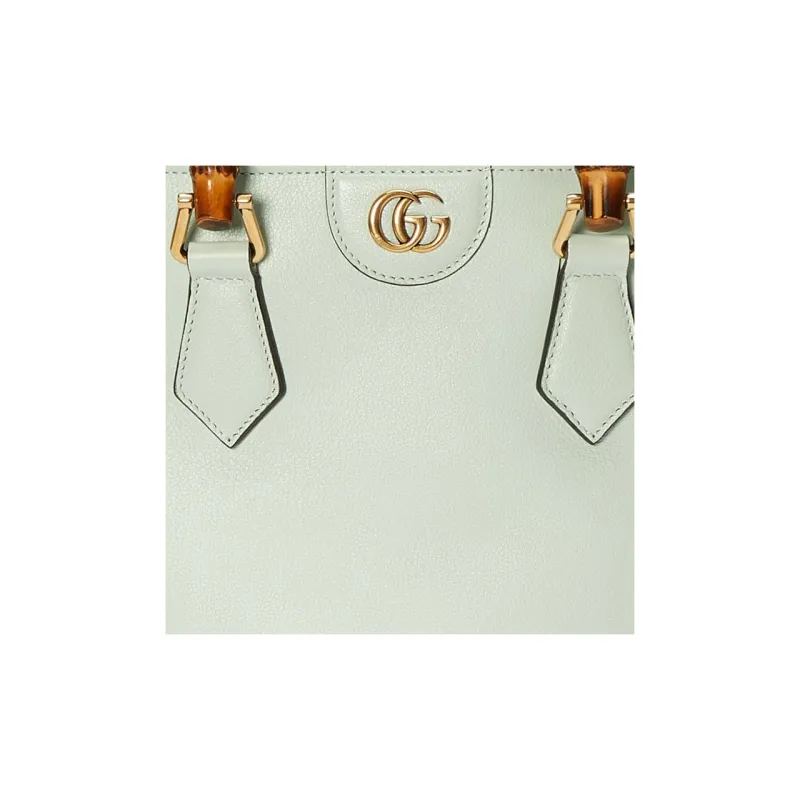 GUCCI Diana Leather Tote Bag, Shopping Bag, Handbag Trumpets Women's Light Green-7