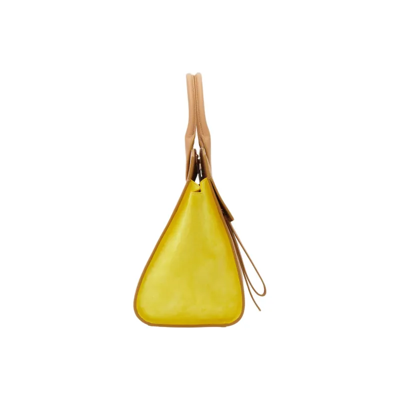 FERRAGAMO StudioGANCINI Calfskin Suede Handbag Medium Size Women's Light Camel With Yellow Accents-2