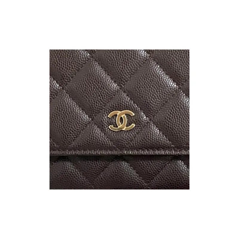 CHANEL WOC Litchi Grain Cow Leather Shoulder Bag, Crossbody Bag Women's Brown-2